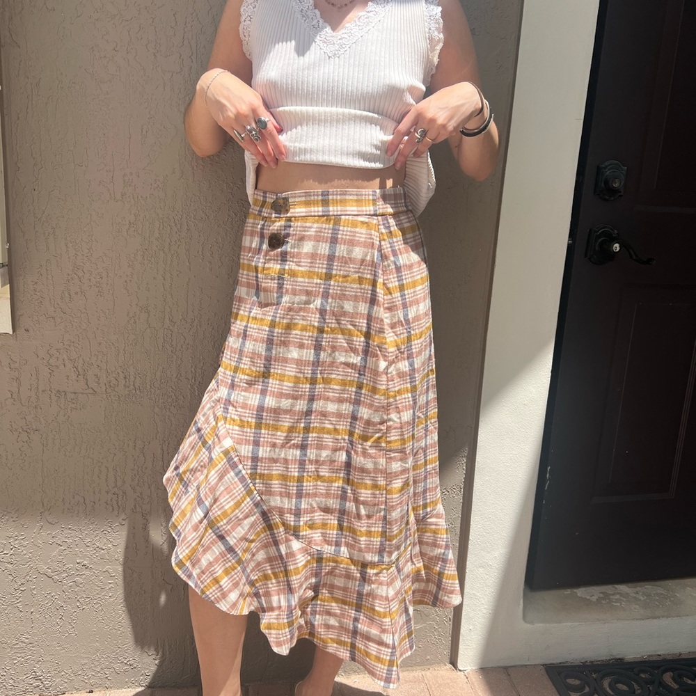 Plaid Asymmetrical Skirt Zara
